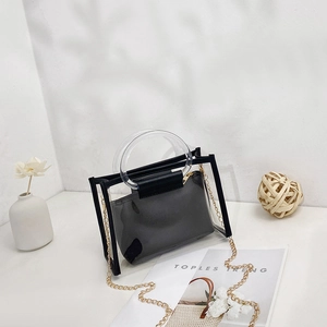 Women Transparent PVC Shoulder Bag With Inner Pouch Fashion Clear Tote Handbag Acrylic Handle Metal Chain Strap Handbag