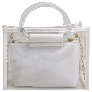 Minimalist 2-in-1 transparent PVC handbag with acrylic handle and white inner pouch
