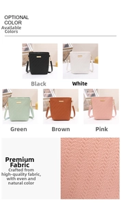 Detail view of woven texture crossbody buckets in black, white, green, brown, and pink