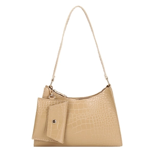 Minimalist beige stone pattern shoulder bag set with matching coin purse on white background