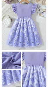 Détails du haut côtelé violet et de la jupe en tulle à imprimé papillon fille