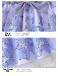 Détails de la robe violette pour filles avec imprimé papillon et jupe en tulle multicouche