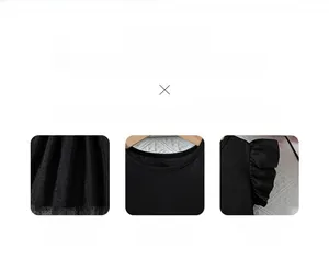 Détails de robe d'été noire pour fille avec ourlet en tulle et manches à volants