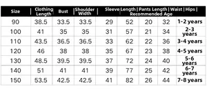 Size chart showing length, bust, waist, and age for girls mesh skirt summer clothing
