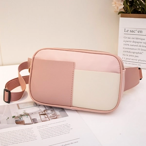 Sac banane de sport rose patchwork pour femme avec sangle réglable et fermeture éclair