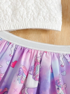 Ensemble jupe tutu licorne arc-en-ciel et haut blanc texture bulle pour petites filles