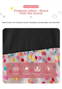 Detail of skin-friendly breathable cotton rib knit and colorful polka dot mesh tulle