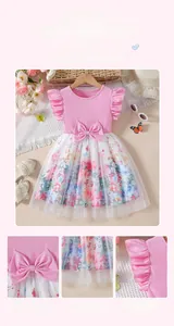 Macro detail of floral embroidered mesh tulle skirt and delicate stitching for girls