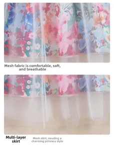 Detailed macro view of floral mesh fabric and multi-layered princess dress hemline