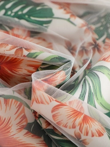 Gonna in tulle bianco per bambine con fiori tropicali e motivi di foglie monstera