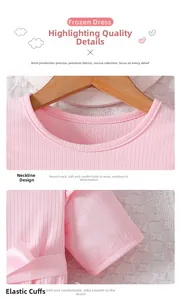 Detail of pink girls dress showing rib-knit texture, round neckline and bow cuffs