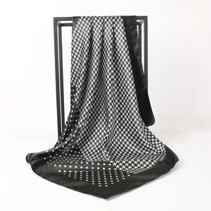 90cm satin square scarf featuring classic black and white houndstooth and polka dot patterns