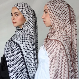 Chiffon Scarf Keffiyeh Geometric Print Traditional Hijab Head Wrap Lightweight Breathable Shawl For Women