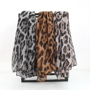 Lightweight leopard print voile scarf set in brown and grey tones for women