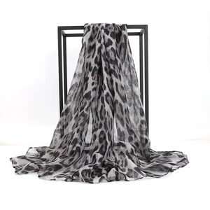 Leopard Print Scarf Women Lightweight Polyester Voile Large Shawl Breathable Long Wrap Sun Protection Travel Casual