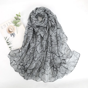 Lightweight grey scarf with marble pattern print and chic decorative accessories