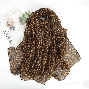 Heart Print Scarf Long Voile Shawl Lightweight Breathable Polyester Wrap For Women Fashion Neck Accessories