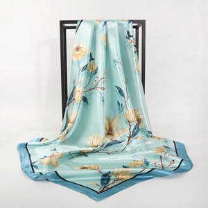 Women Elegant Floral Print Satin Square Scarf Large Satin Like Polyester Kerchief Head Neck Wrap