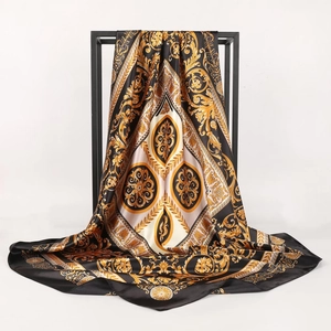 Baroque Floral Print Square Scarf Satin Polyester Satin Like Retro Headscarf Large Elegant Hair Scarf Wrap For Women