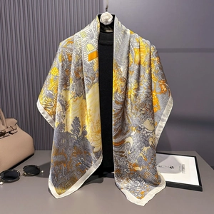 Elegant Square Satin Satin Like Scarf Tropical Floral Print Large Fashion Headscarf Hijab For Women Lightweight