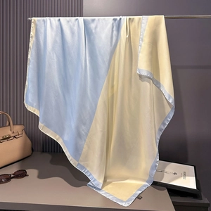 Light blue and cream satin square scarf with a elegant drape and silky finish