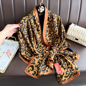 Women Large Satin Scarf Retro Baroque Paisley Print Elegant Soft Shawl Wrap Lightweight Hijab Fashion Accessories