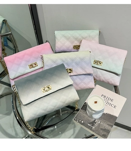 Detailed collection of five gradient diamond-quilted small square bags with chain straps