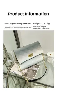Detail view of grey gradient quilted crossbody bag showing 23x17x6cm dimensions