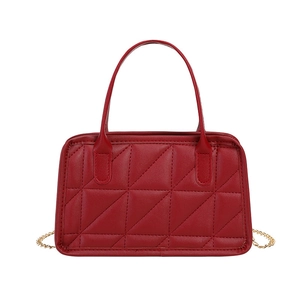 Elegant red quilted handbag with triangular stitching and gold chain strap for women