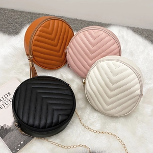 Women's Mini Round PU Leather Crossbody Bag With V-Shaped Quilting Tassel Decor Gold Chain Shoulder Bag For Daily Party