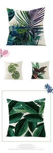 Detailed view of tropical leaf pillow covers featuring monstera and invisible zippers