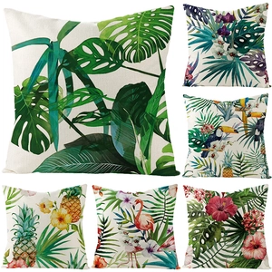 Tropical Monstera Palm Leaf Floral Flamingo Pillowcase Decorative Square Polyester Nordic Style Home Decor