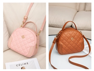 Quilted crossbody bag details showing the elegant clover logo and premium textures