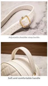 Détails de la boucle réglable et de la poignée souple du sac à main matelassé blanc