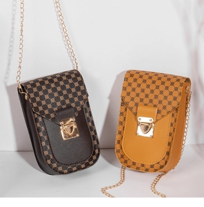Dual mini textured PU leather mobile phone bags with gold chain straps and metal locks