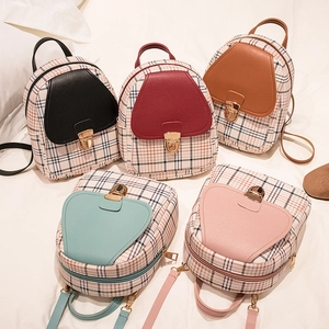 Fashion Mini Backpack Plaid PU Leather Metal Lock Multi Functional Korean Style Stylish Women Daily Travel Accessories