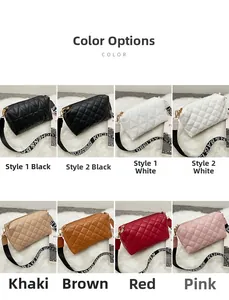 Quilted camera bag color selection in six shades with stylish patterned wide shoulder straps
