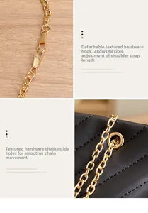 Détail de la chaîne dorée réglable et de la boucle amovible sur le sac cabas noir