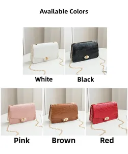Crocodile pattern crossbody bags with gold chain straps in five assorted colors