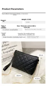 Detailed size specifications for quilted PU leather crossbody bag with chain strap