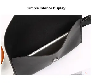 Close-up of black nappa texture handbag interior with magnetic clasp and smartphone storage