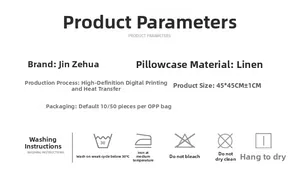 Linen pillowcase size guide 45x45cm with digital heat transfer and washing instructions
