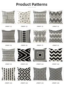 Detailed grid view of 16 different black and white geometric pattern pillow covers