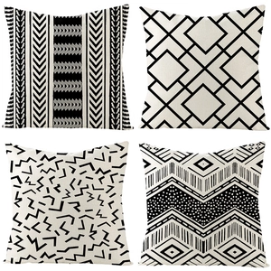 African Geometric Pattern Linen Pillowcase Black White Bohemian Tribal Cushion Cover For Sofa Living Room Home Decor