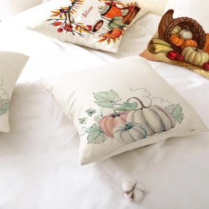 Thanksgiving pumpkin and autumn leaf throw pillow covers set for seasonal home decor