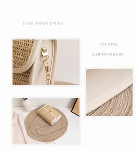 Macro detail of woven texture, light beige leather trim and gold chain on small bag