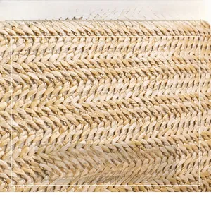 Close-up of small square bag showing detailed woven texture and straw craftsmanship