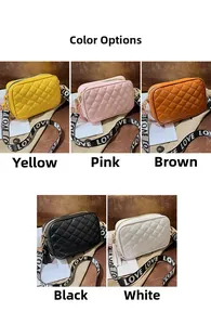Quilted small square shoulder bags in yellow, pink, brown, black, and white colors