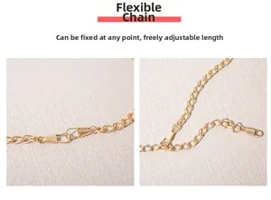 Detail of adjustable gold chain strap with metallic link buckle for crossbody bag