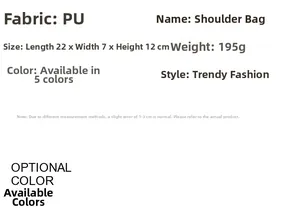 Spécifications de taille et info matériel pour le sac à bandoulière en cuir PU de 22 cm